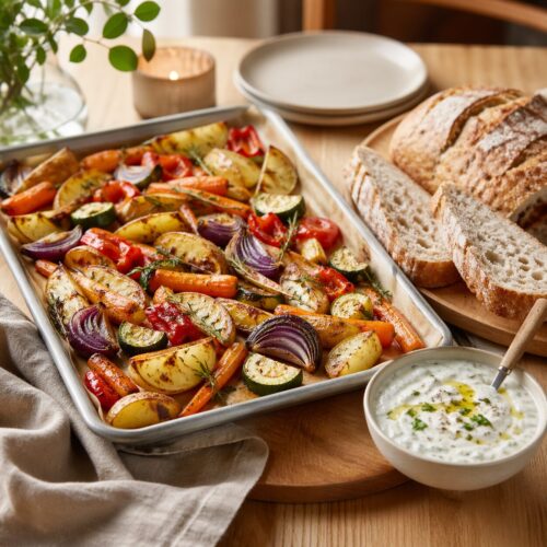 ofengemüse mit dip und brot