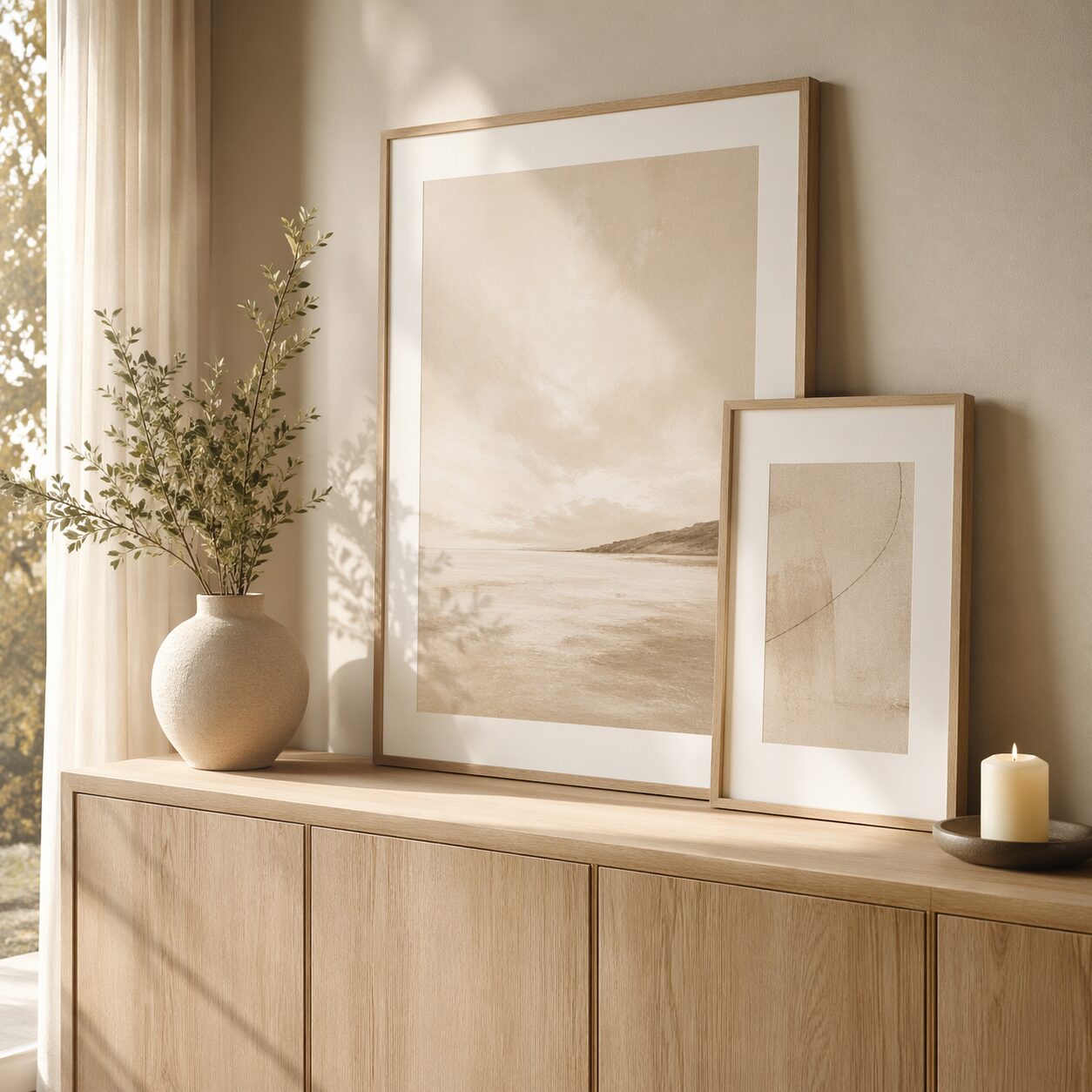 bilder oder prints in ruhigen rahmen wirken oft teurer als viele kleine dekoartikel