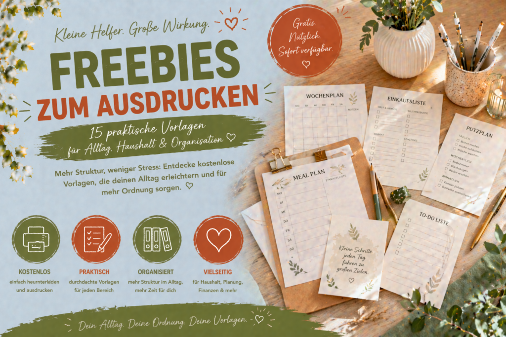 Freebies zum Ausdrucken: 15 praktische Vorlagen für Alltag, Haushalt und Organisation freebies zum ausdrucken