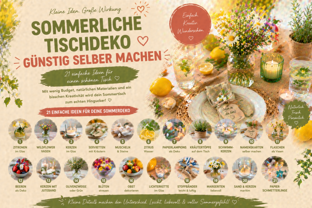 Sommerliche Tischdeko günstig selber machen: 21 einfache Ideen für einen schönen Tisch sommerliche tischdeko günstig selber machen