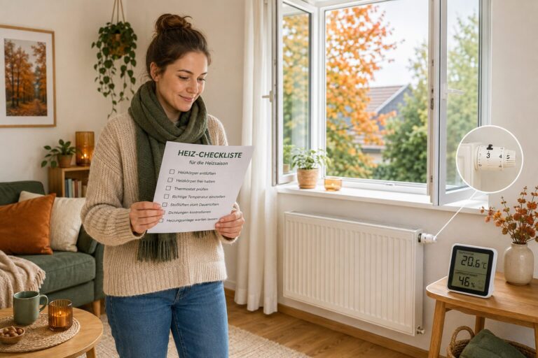 Freier Heizkörper mit Thermostat und Thermo-Hygrometer beim kurzen Stoßlüften.