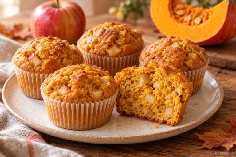 Einfache Kürbis-Apfel-Muffins für Kinder.
